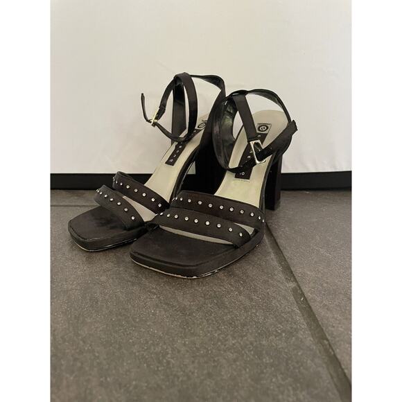 Vintage 90’s Chunky Strappy Heels Shoes Block Heel Black Funky Disco US 7.5 - Picture 2 of 12